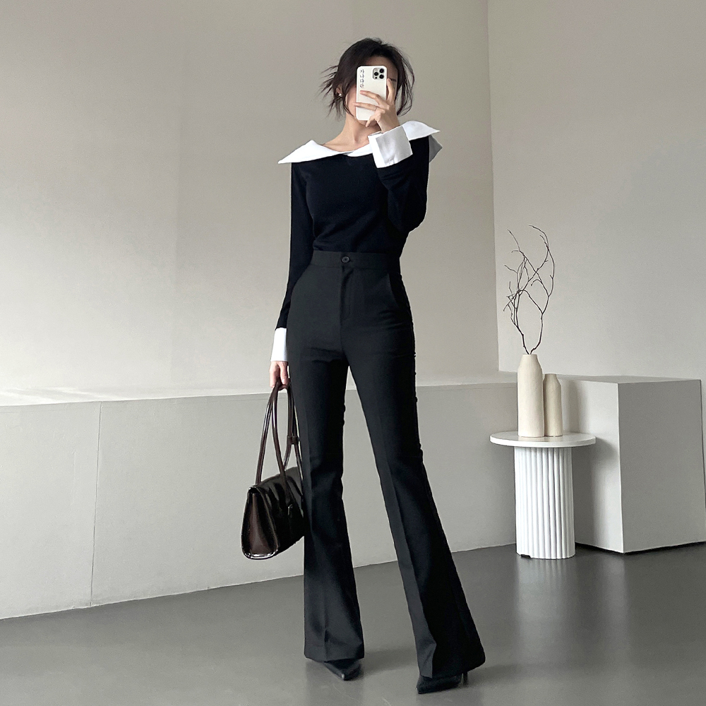 ハイウエストセミフレアスラックスパンツ | レディースファッション