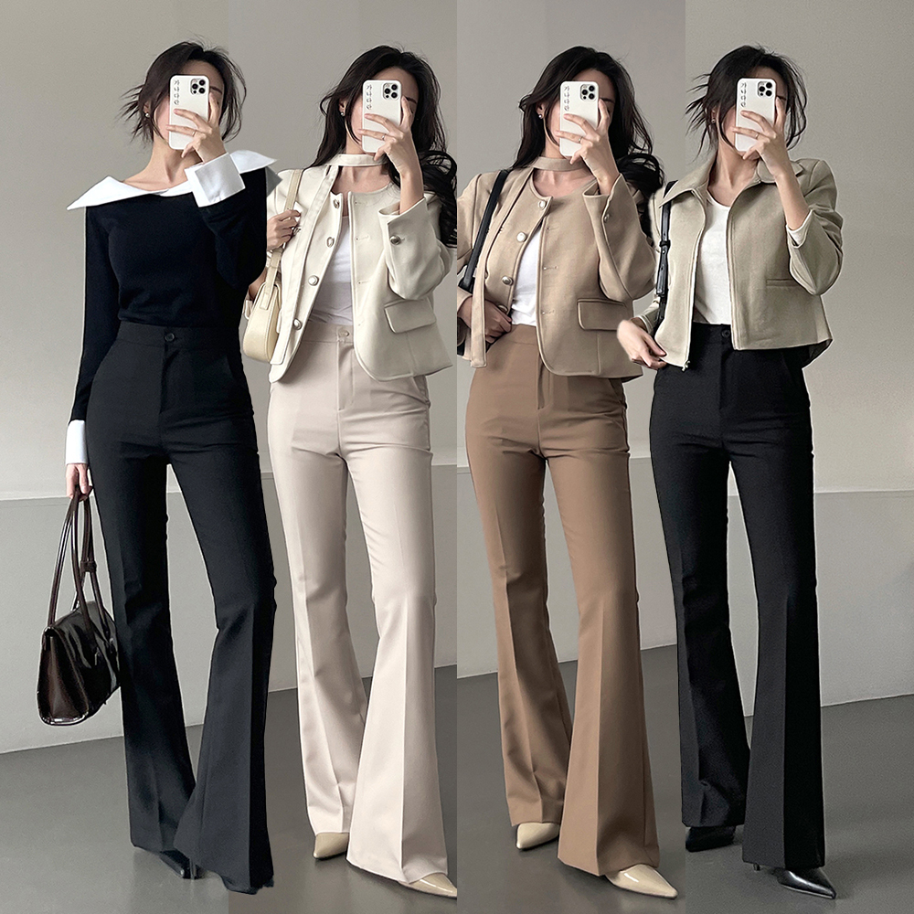 ハイウエストセミフレアスラックスパンツ | レディースファッション