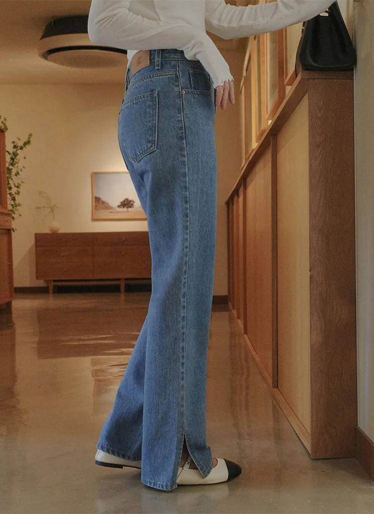 スリットヘムストレートデニムパンツ | レディースファッション通販 