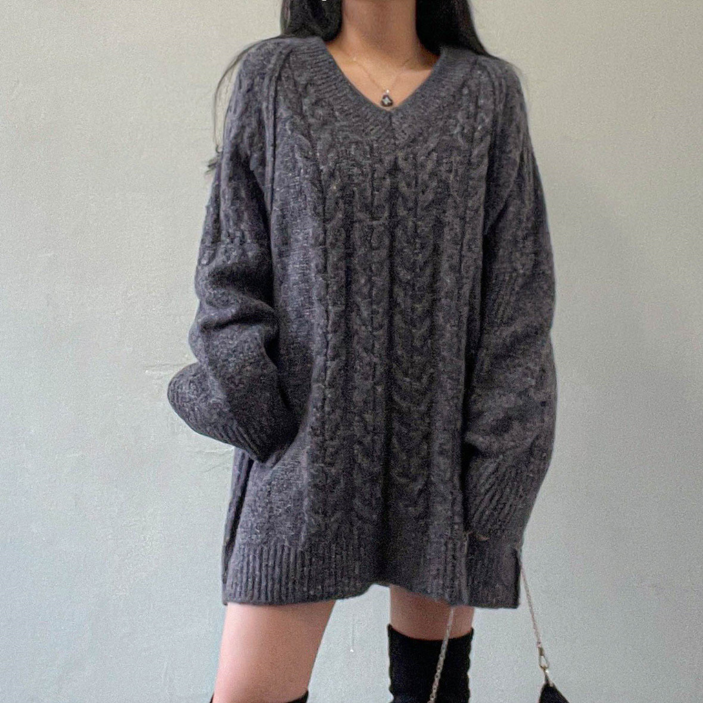 Vネックケーブルニットワンピース | レディースファッション通販 - DHOLIC 