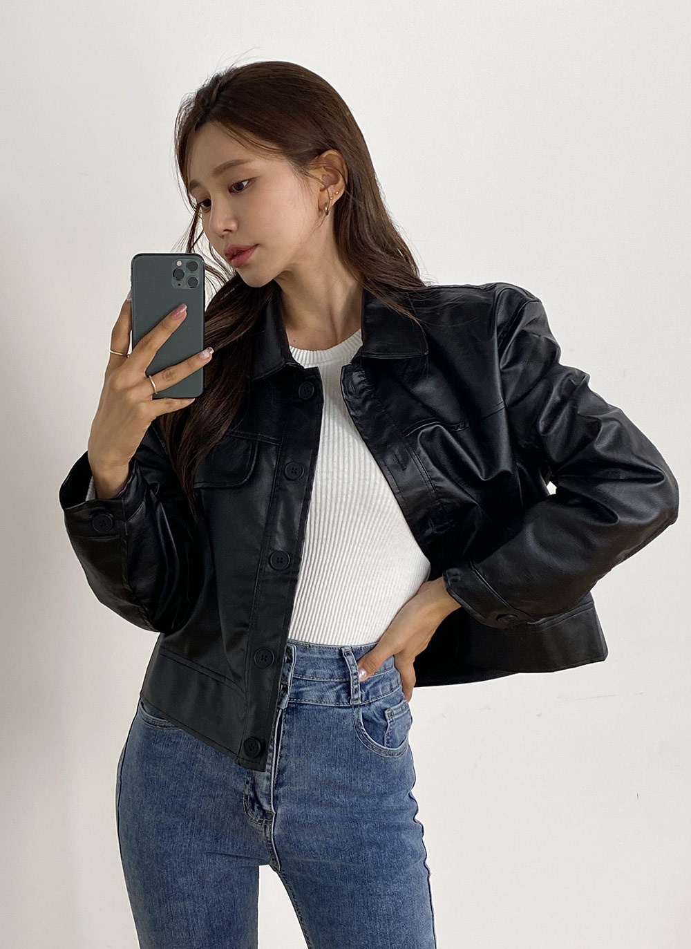 レザー調フラップカラージャケット | レディースファッション通販 - DHOLIC