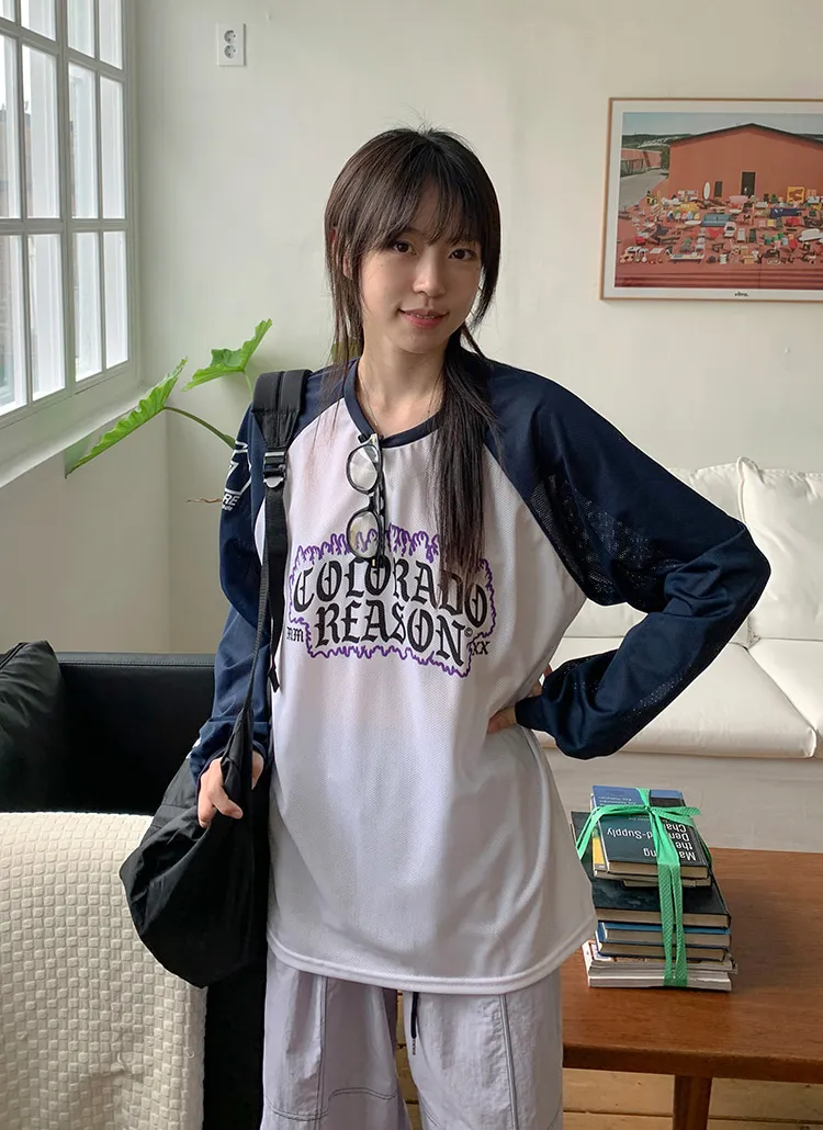 プリントメッシュラグランスリーブTシャツ | レディースファッション  