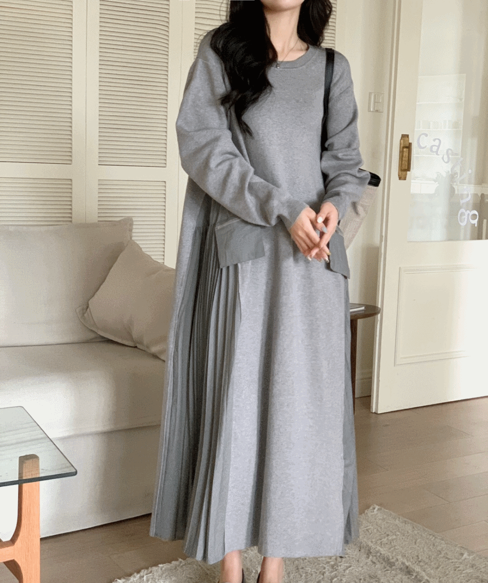 ジップポケットサイドプリーツワンピース | レディースファッション