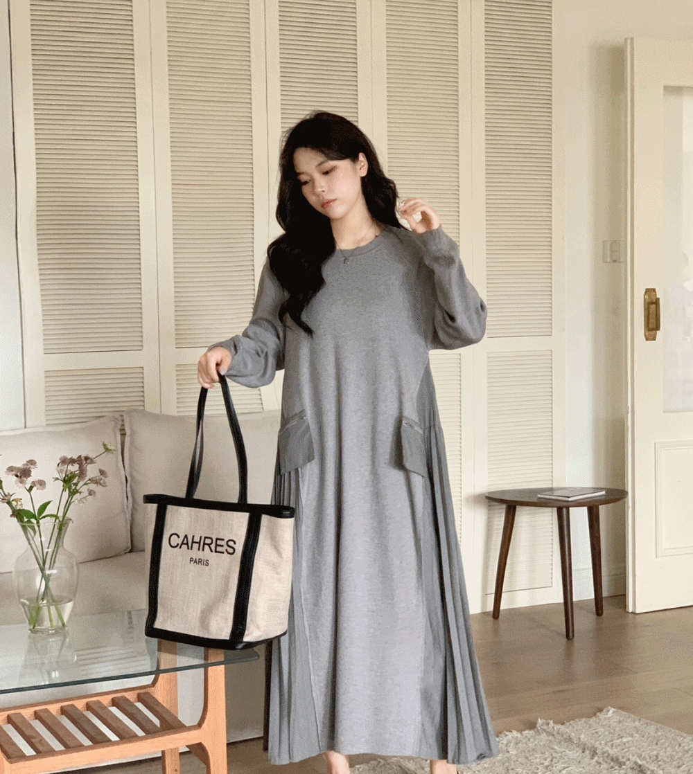 ジップポケットサイドプリーツワンピース | レディースファッション