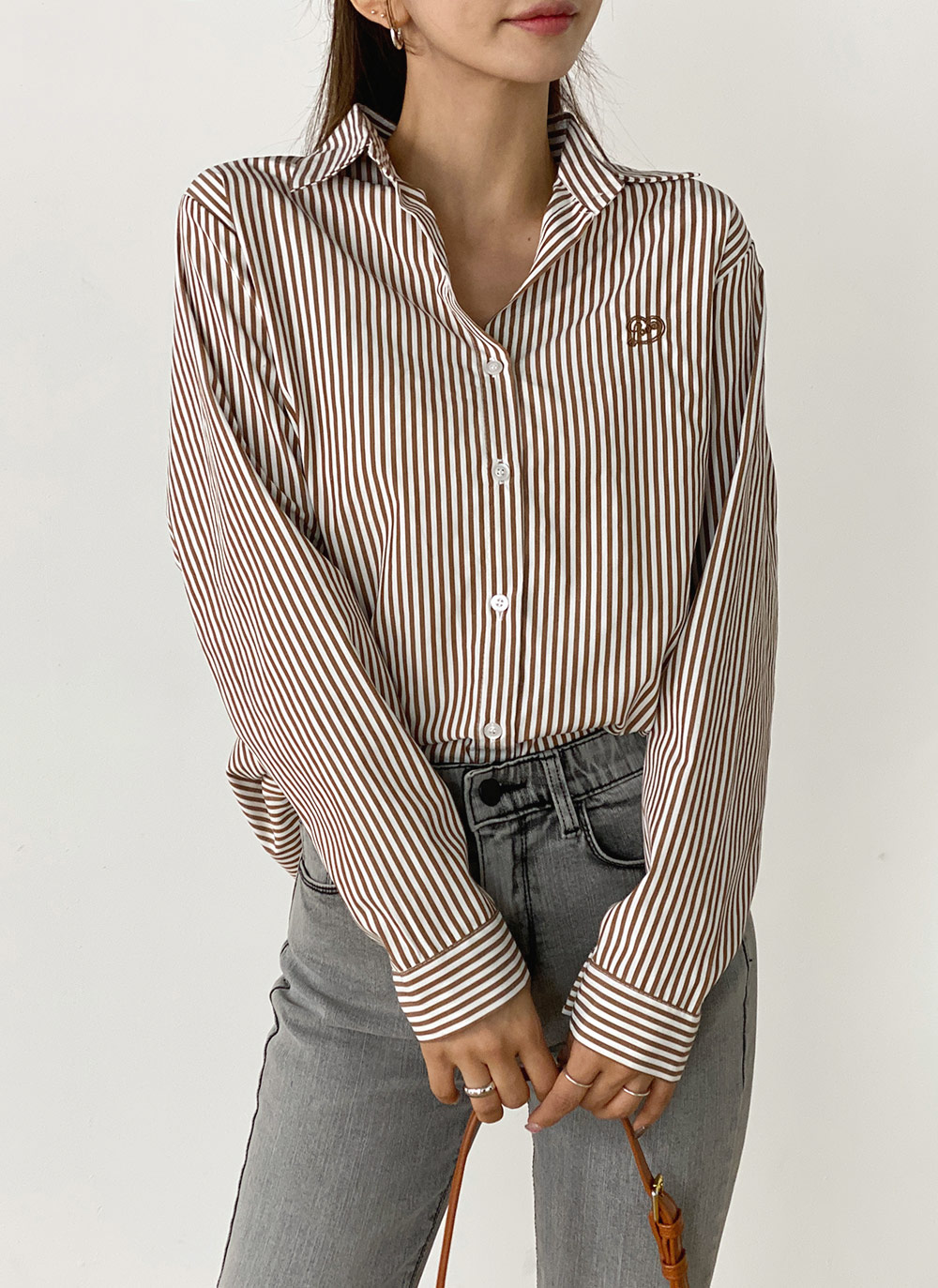 ハート刺繍ストライプシャツ | DHOLIC | 詳細画像5