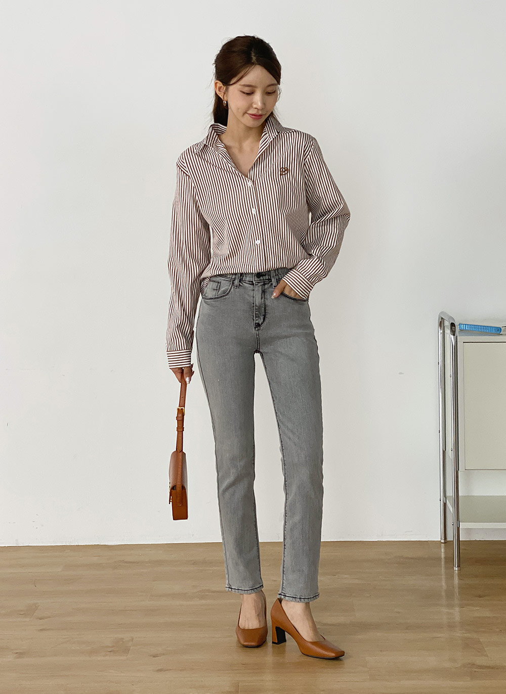 ハート刺繍ストライプシャツ | DHOLIC | 詳細画像8