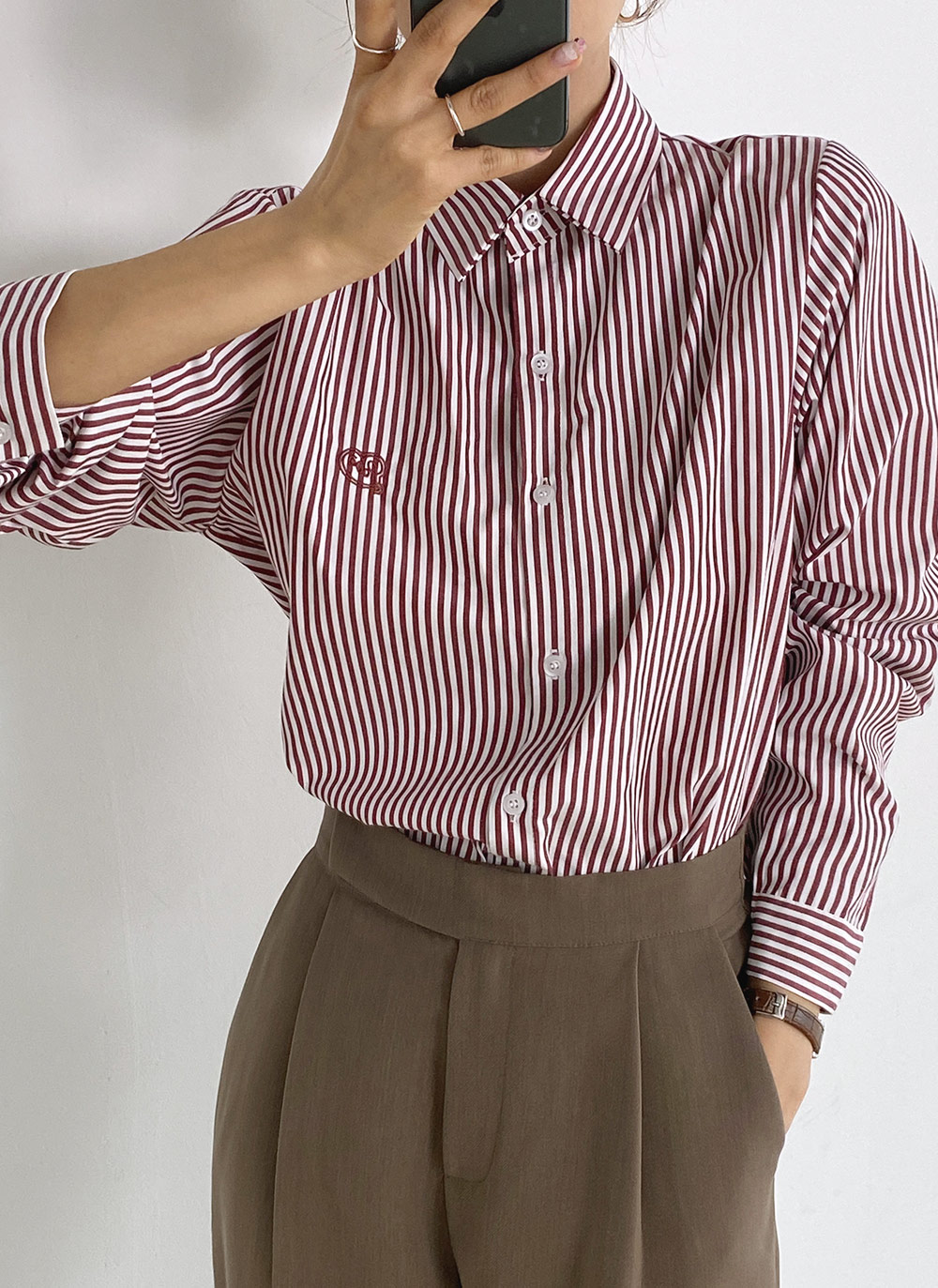 ハート刺繍ストライプシャツ | DHOLIC | 詳細画像14