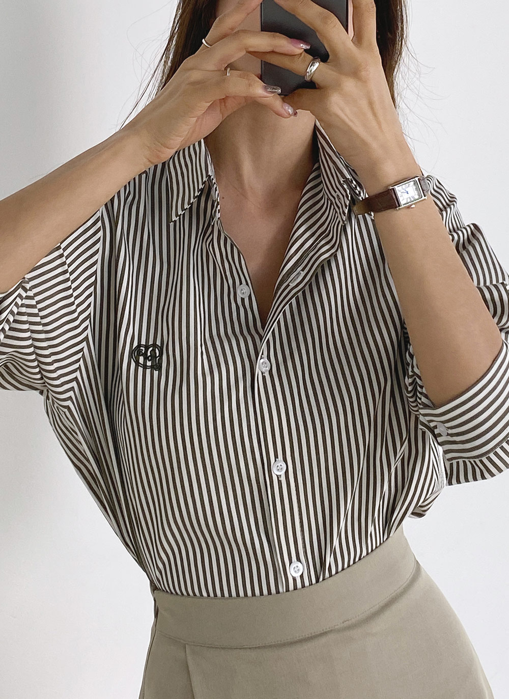 ハート刺繍ストライプシャツ | DHOLIC | 詳細画像17