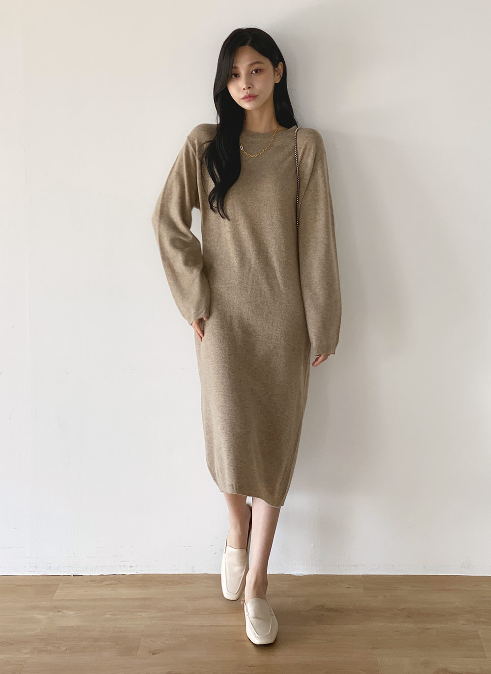 ワンピース 「PON企画」ウール混クルーネックニットワンピース レディース