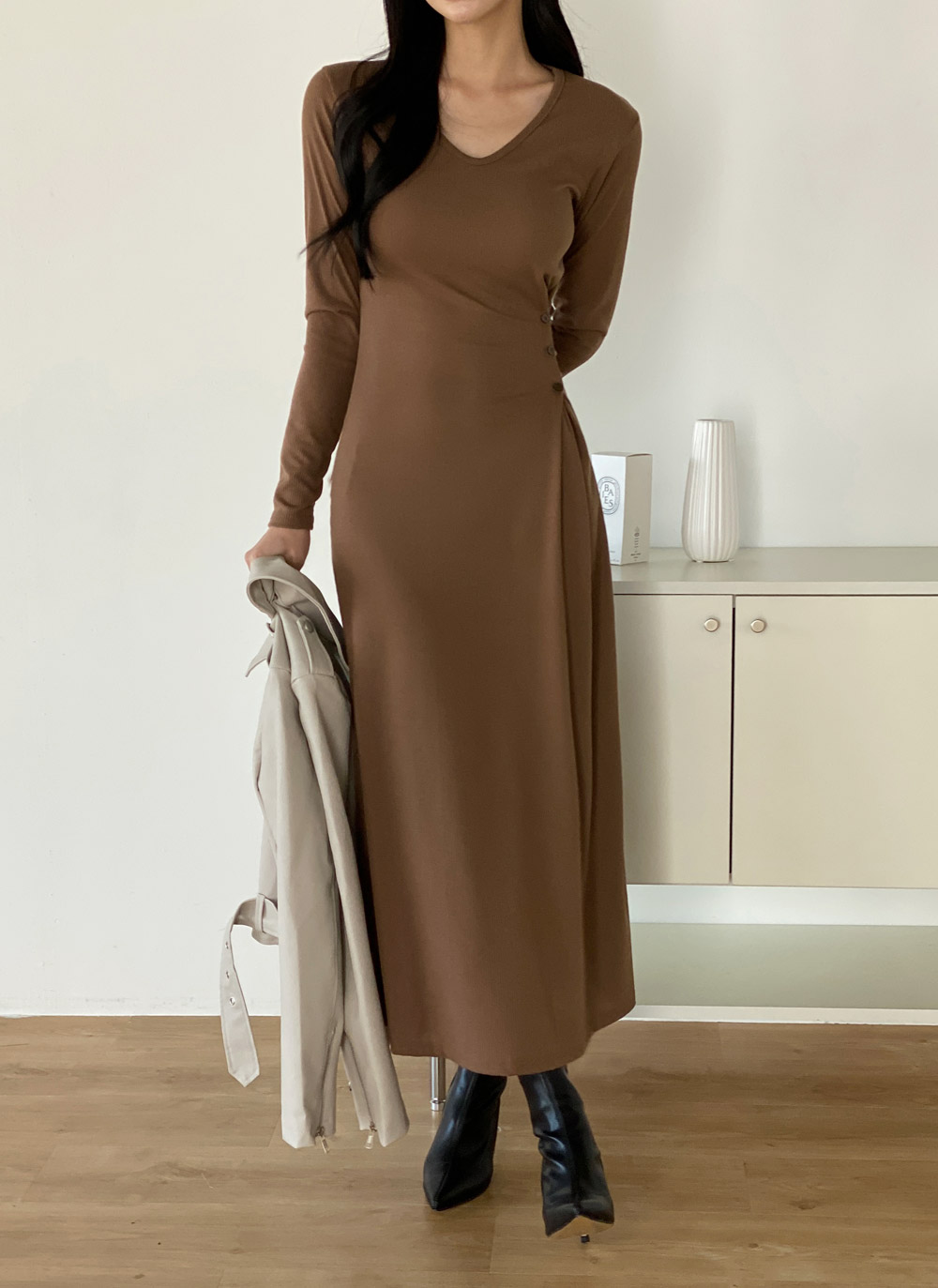 Vネックサイドボタンワンピース | DHOLIC | 詳細画像2