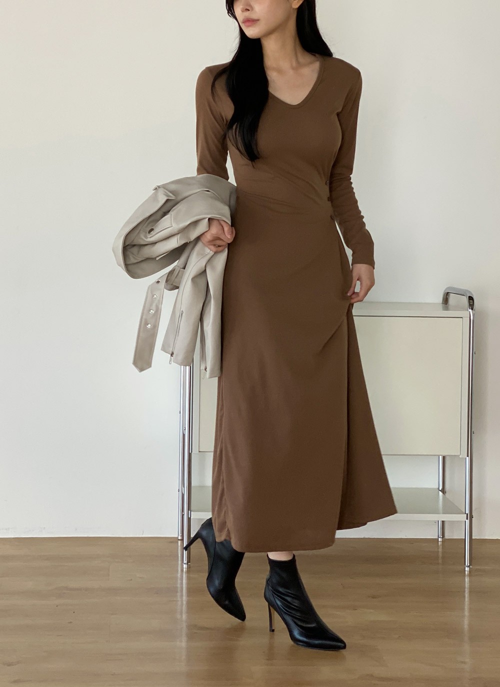 Vネックサイドボタンワンピース | DHOLIC | 詳細画像6