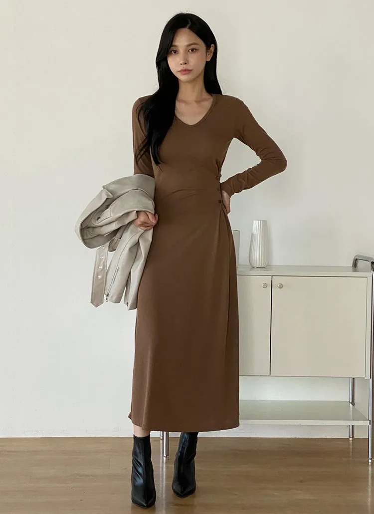 Vネックサイドボタンワンピース | DHOLIC | 詳細画像1