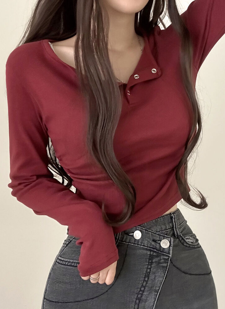 ヘンリーネックスリムサイドシャーリングTシャツ・p580147