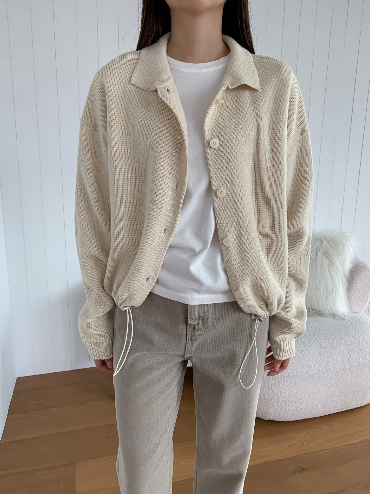 レディース ワッフル オープンカラーカーディガン レディース ワッフル オープンカラーカーディガン