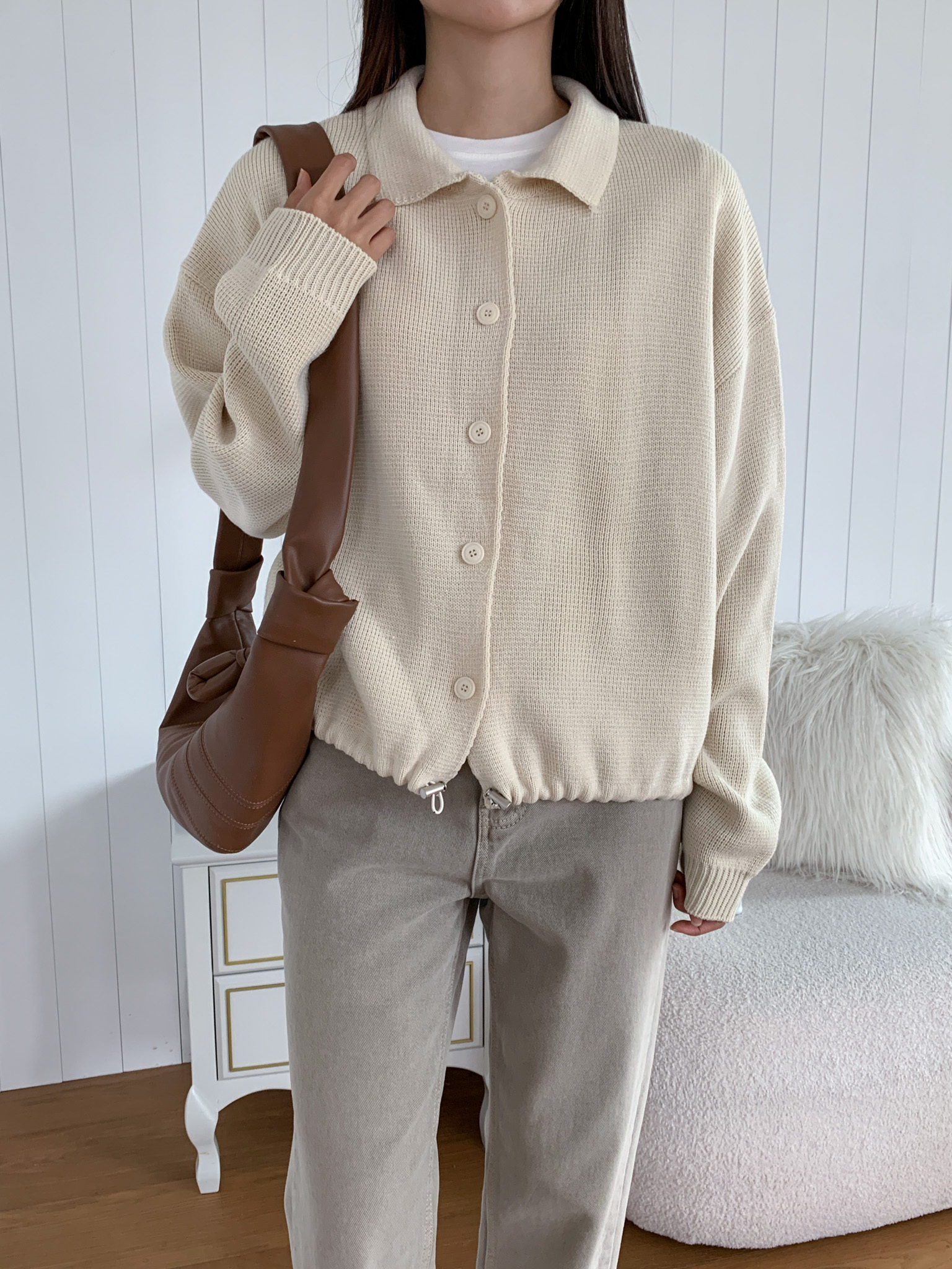 レディース ワッフル オープンカラーカーディガン レディース ワッフル オープンカラーカーディガン