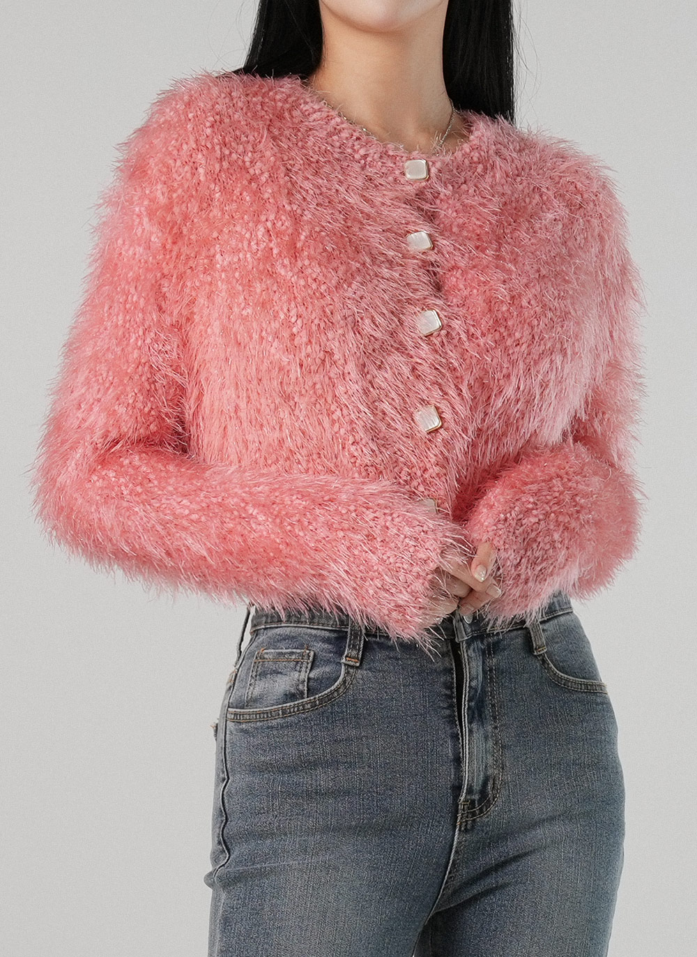 スクエアボタンエコファーカーディガン | DHOLIC | 詳細画像5