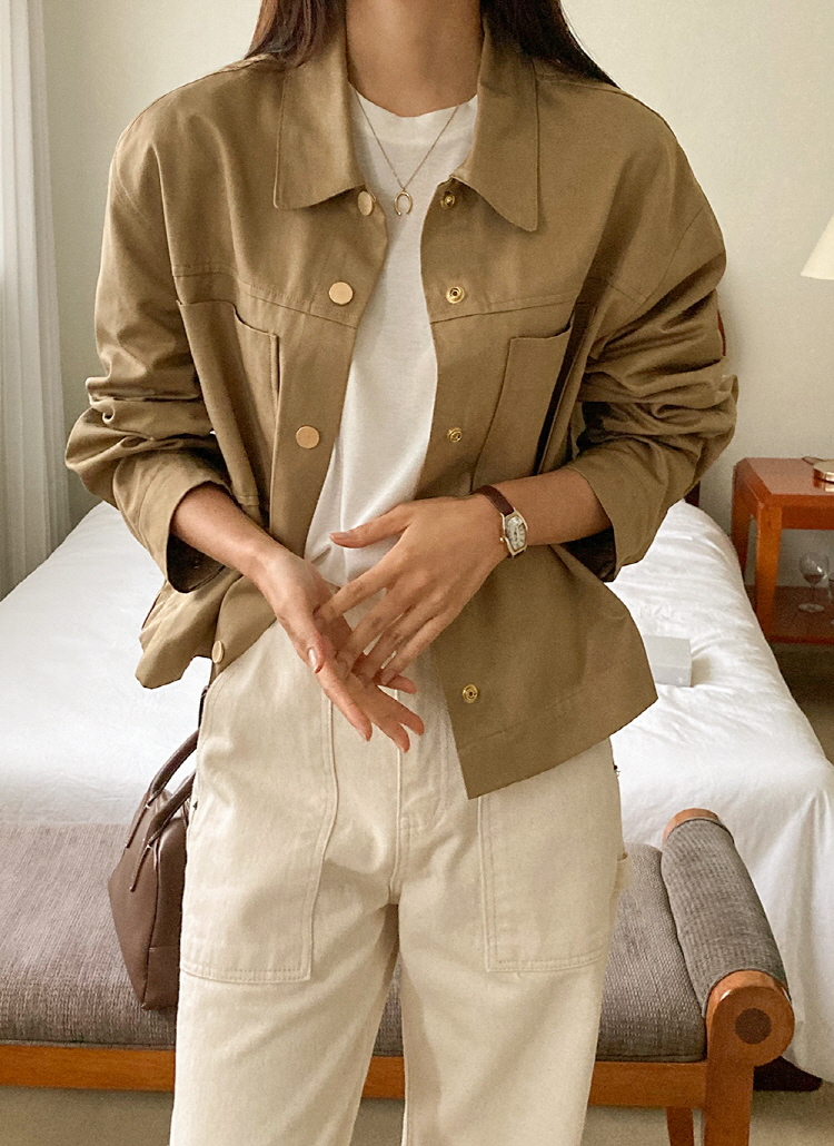 ゴールドスナップボタンカラージャケット | レディースファッション