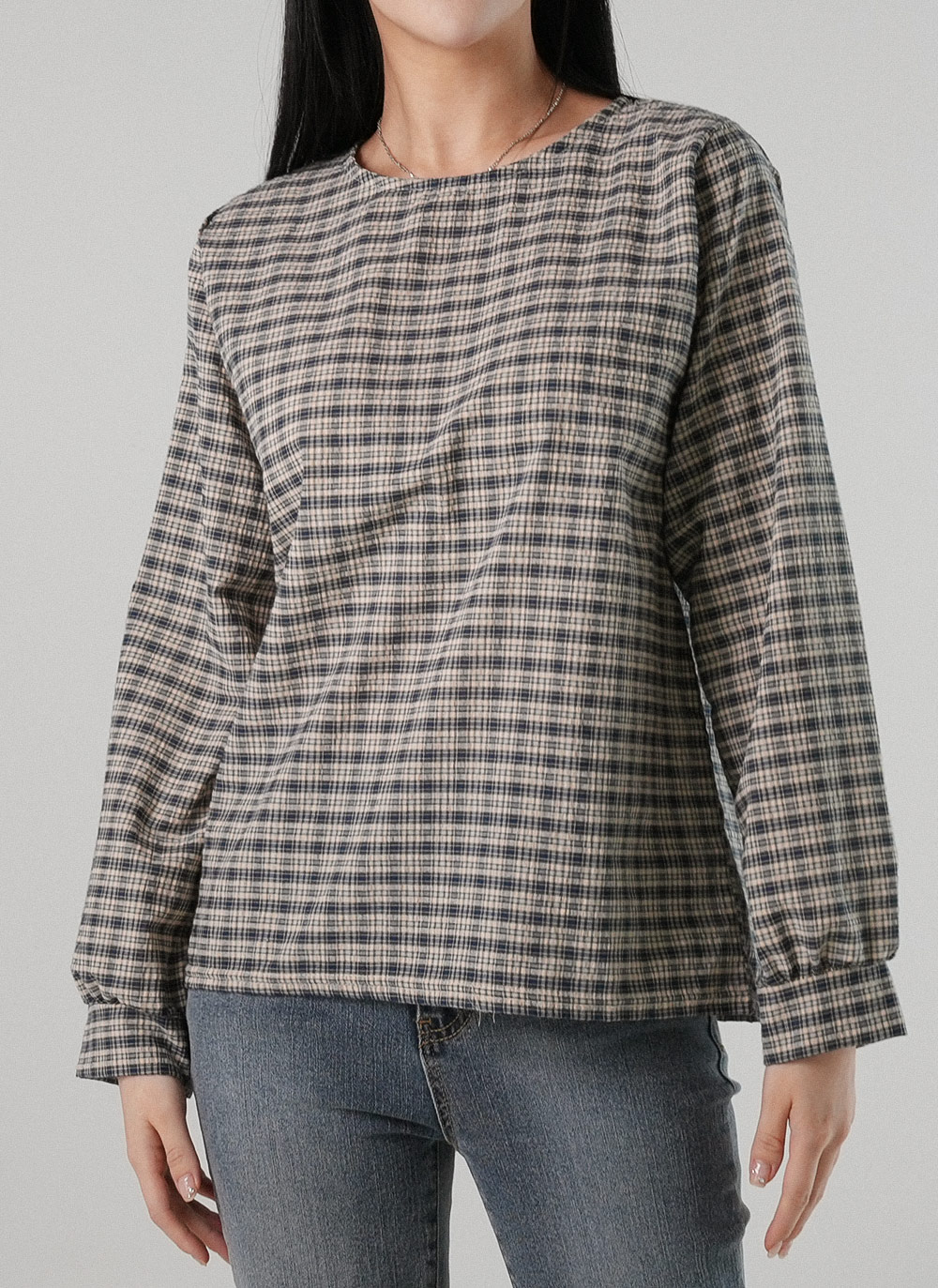 ラウンドチェックコットンブラウス | DHOLIC | 詳細画像4