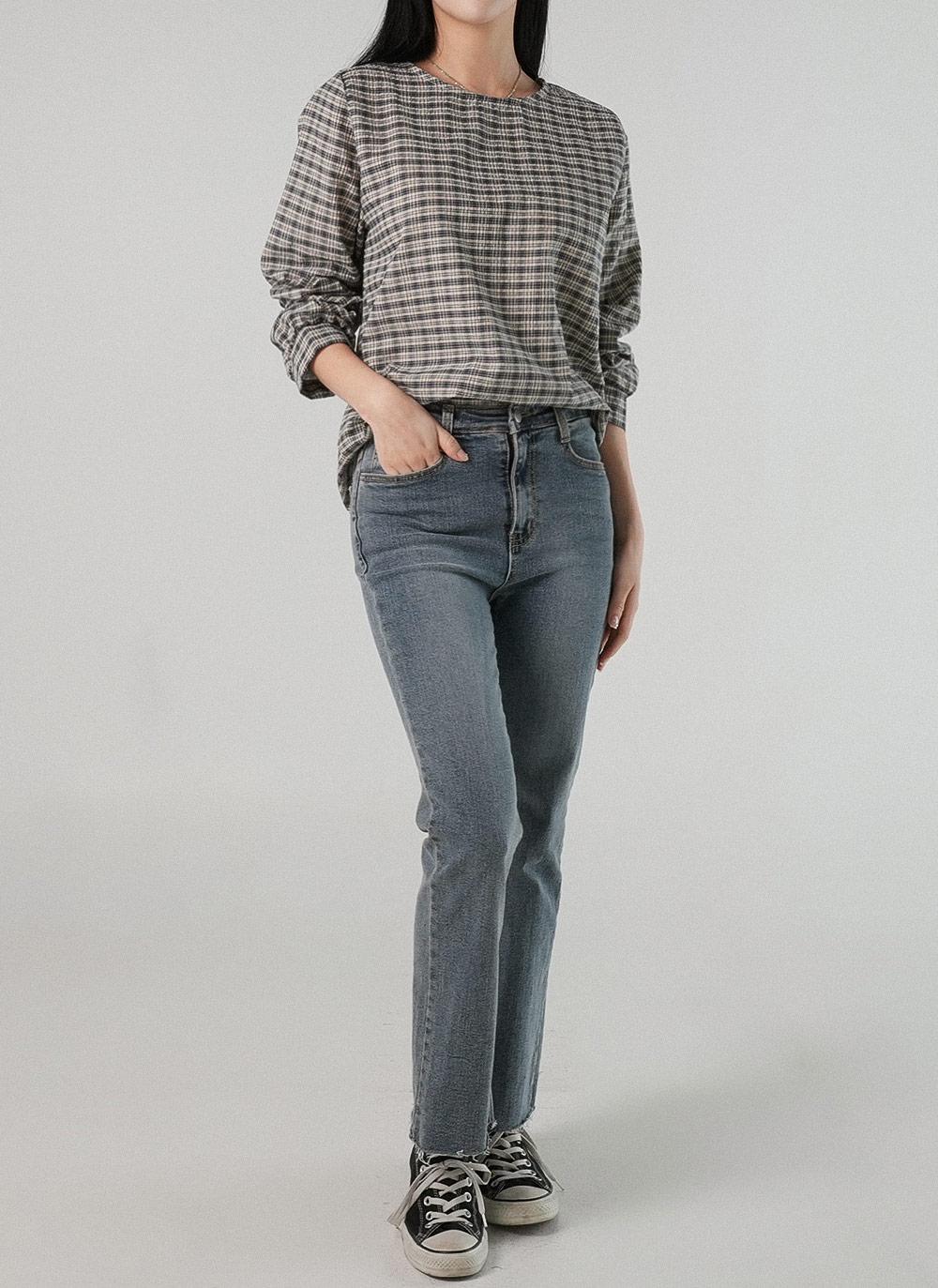 ラウンドチェックコットンブラウス | DHOLIC | 詳細画像3