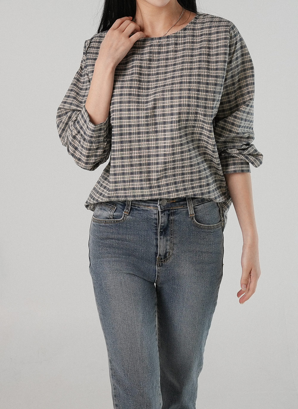 ラウンドチェックコットンブラウス | DHOLIC | 詳細画像5