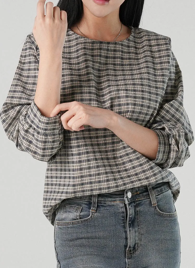 ラウンドチェックコットンブラウス | DHOLIC | 詳細画像1