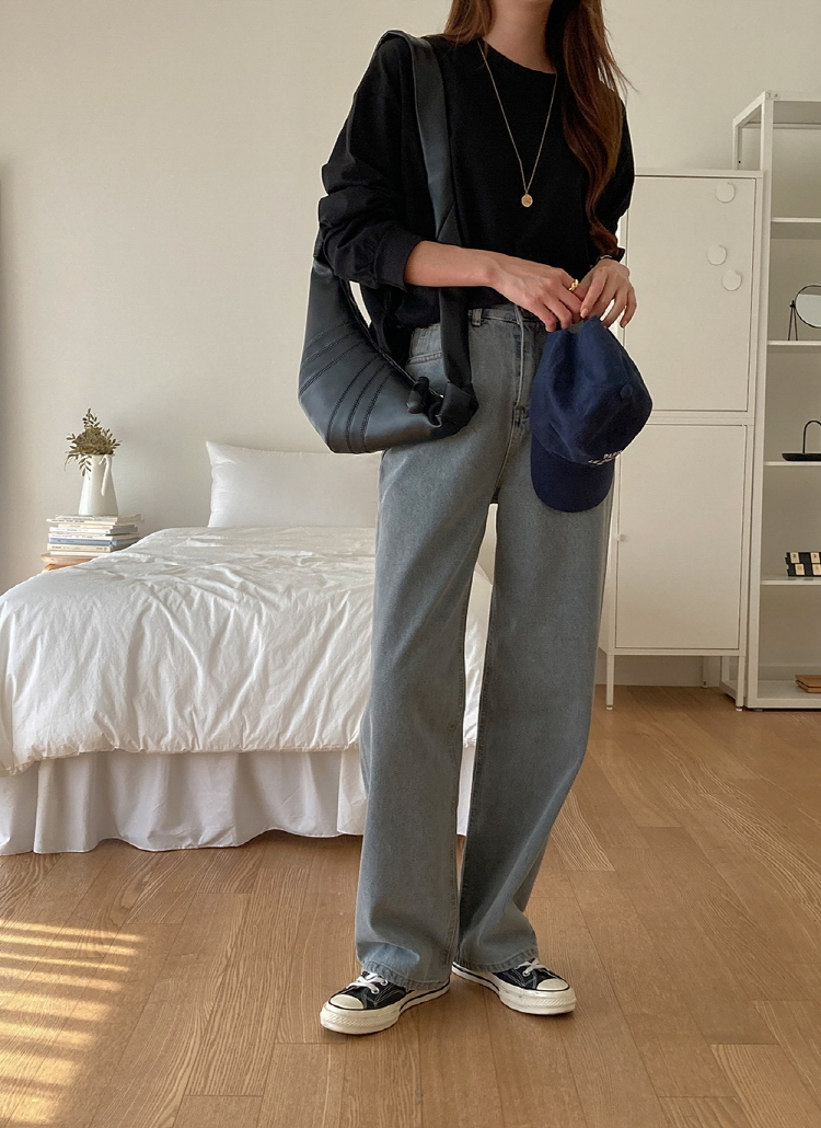 アッシュブルーワイドデニムパンツ | レディースファッション