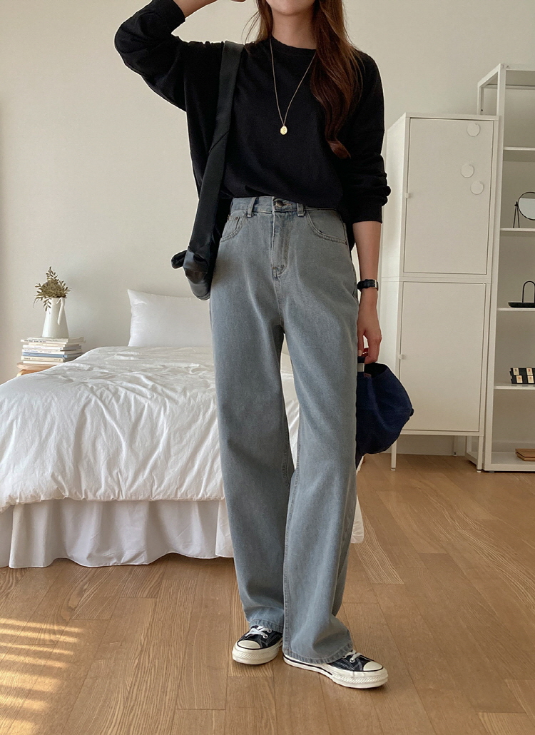 アッシュブルーワイドデニムパンツ | レディースファッション