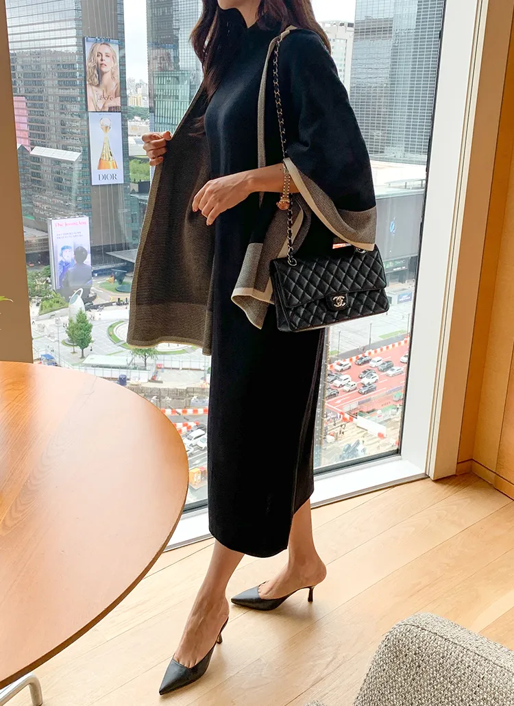 配色ショール&ニットワンピースSET | minagram | 詳細画像1