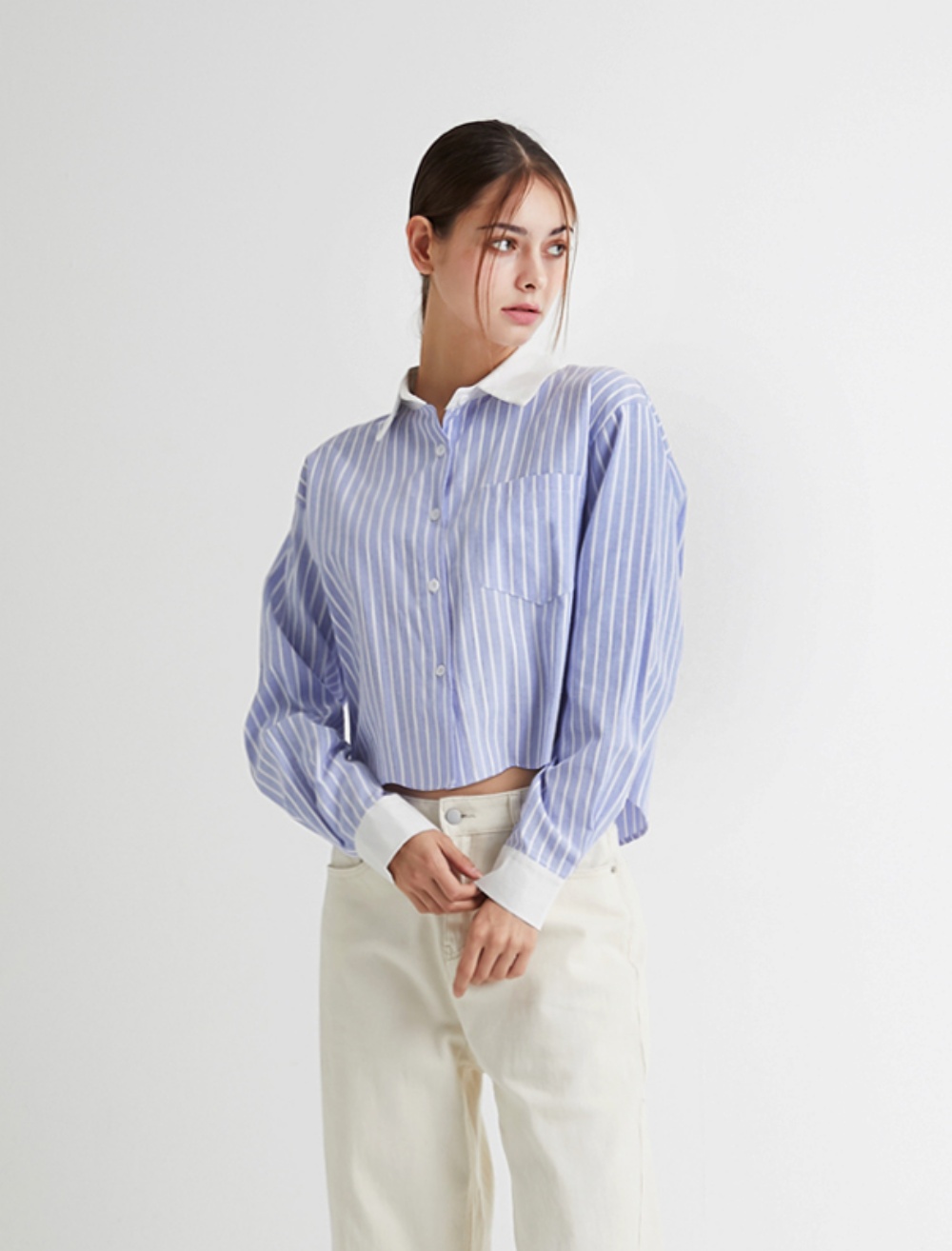 行列のできるレビュー商品、集めました。高評価アイテム 配色ストライプクロップドシャツ レディースファッション通販 | トップス