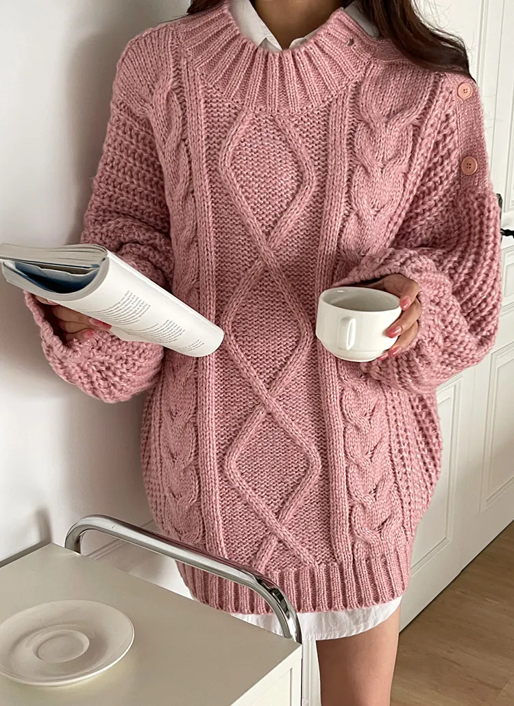 ケーブルショルダースリットボタンニット | DHOLIC | 詳細画像1