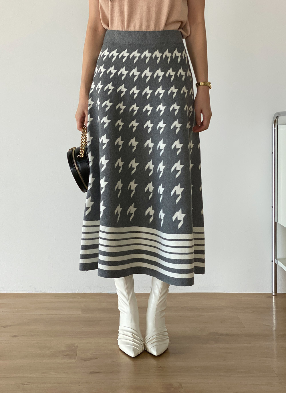 ハウンドトゥースニットAラインスカート | DHOLIC | 詳細画像3