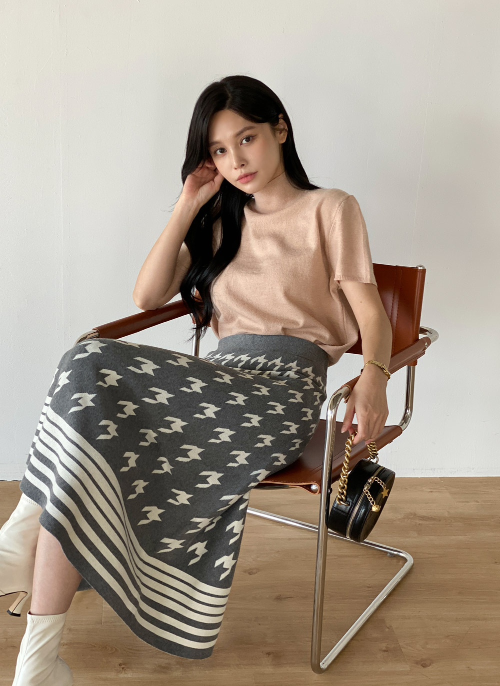 ハウンドトゥースニットAラインスカート | DHOLIC | 詳細画像7