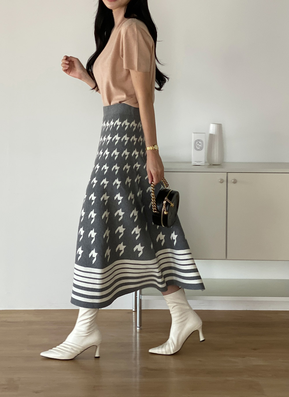 ハウンドトゥースニットAラインスカート | DHOLIC | 詳細画像8