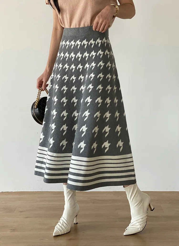 ハウンドトゥースニットAラインスカート | DHOLIC | 詳細画像1