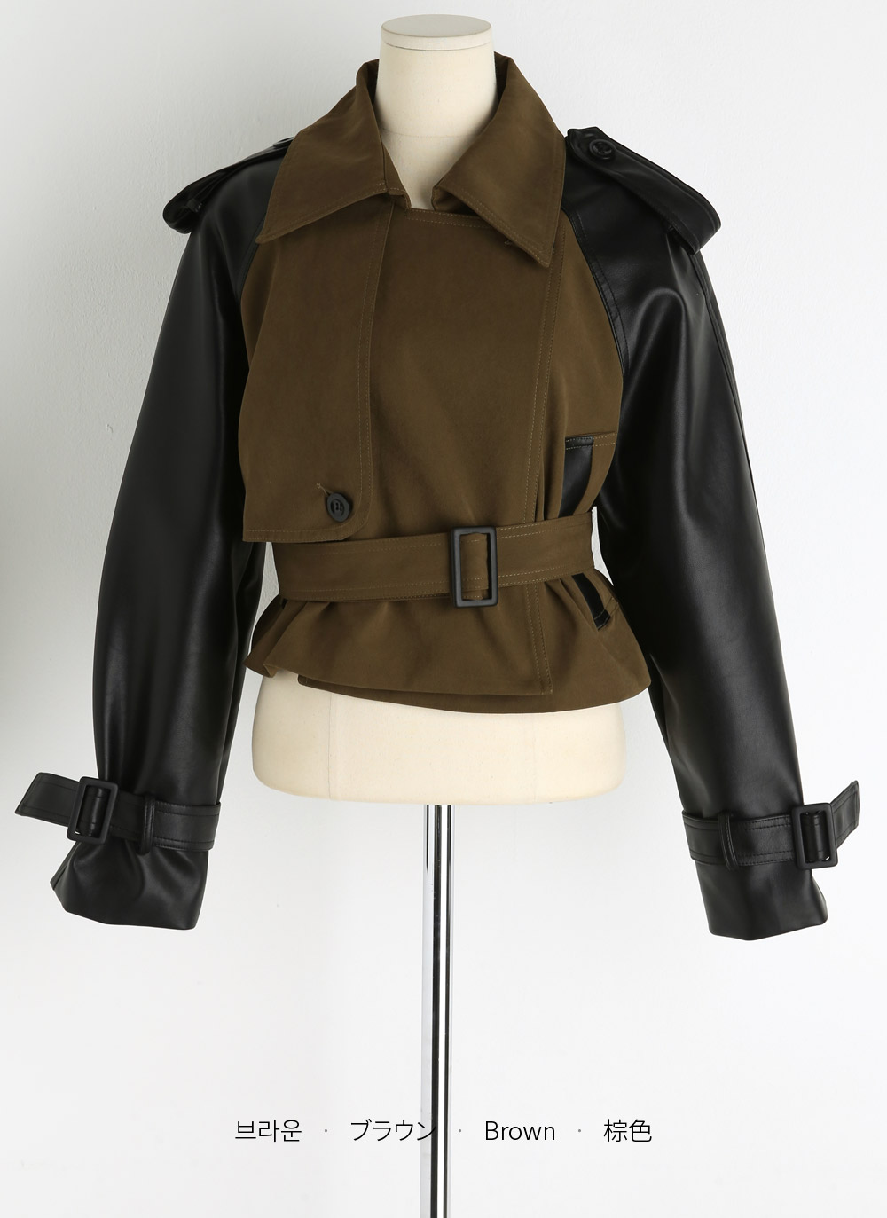 ベルト付レザー調配色トレンチジャケット | DHOLIC | 詳細画像18