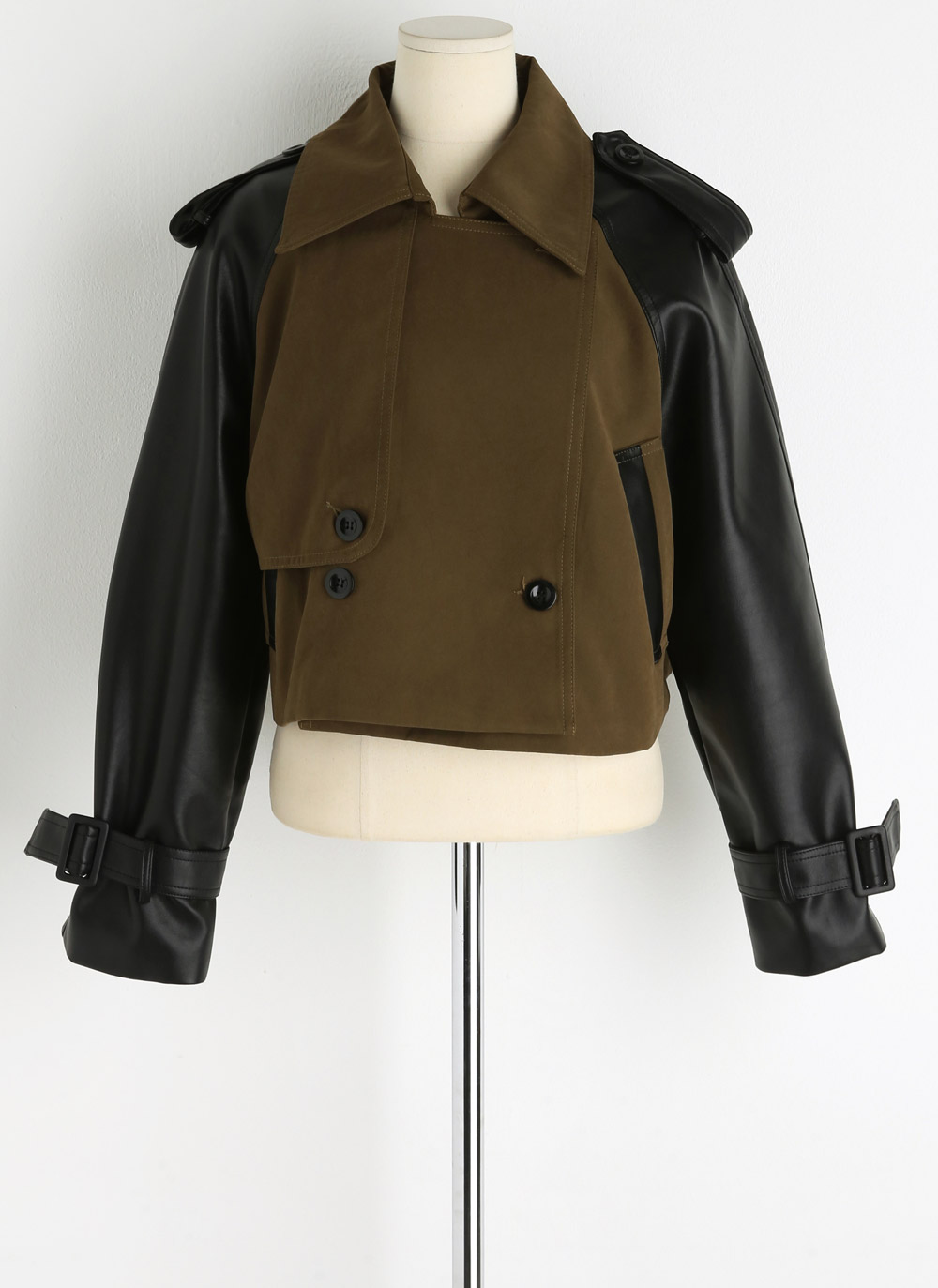 ベルト付レザー調配色トレンチジャケット | DHOLIC | 詳細画像21