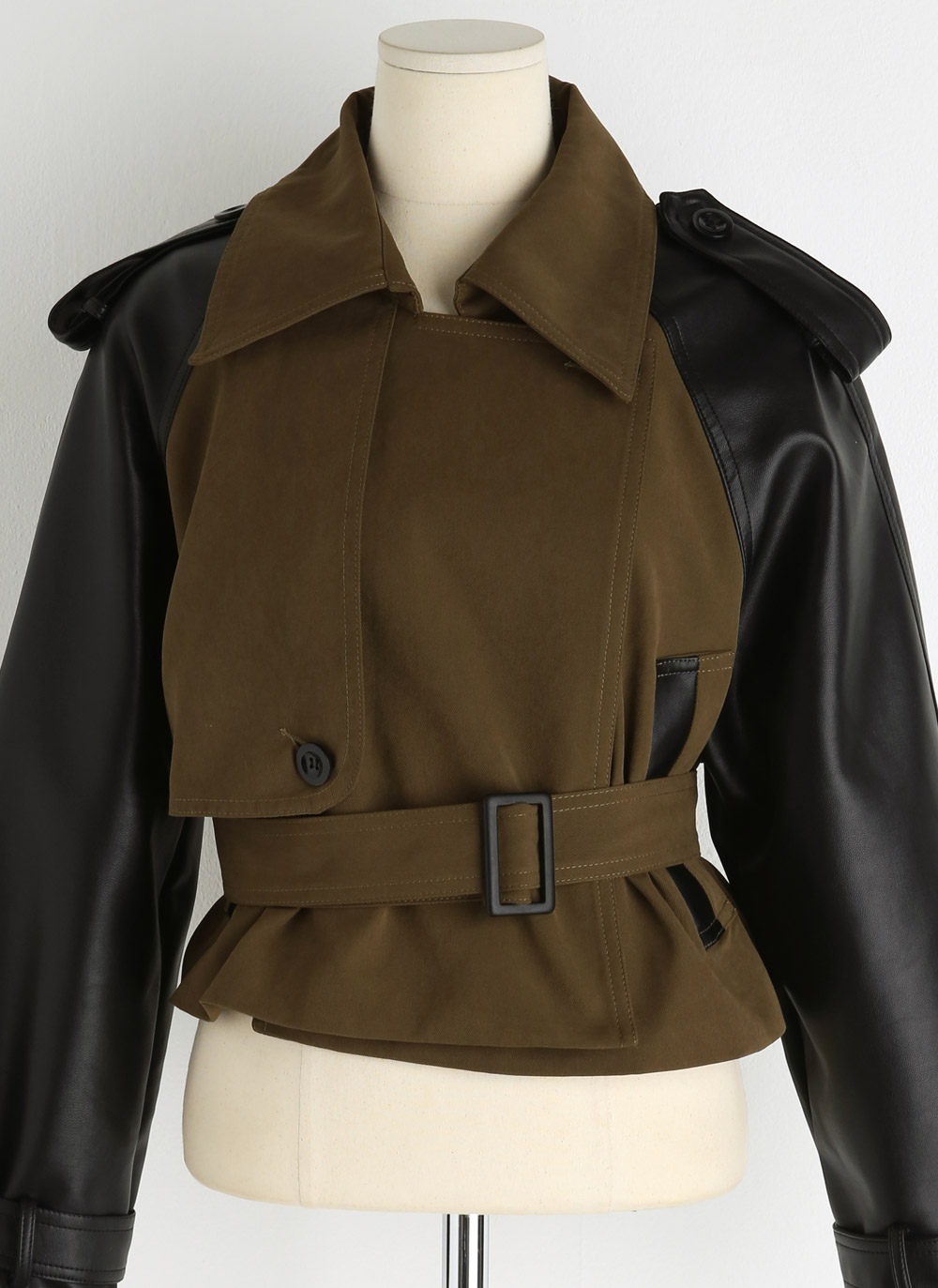 ベルト付レザー調配色トレンチジャケット | DHOLIC | 詳細画像22