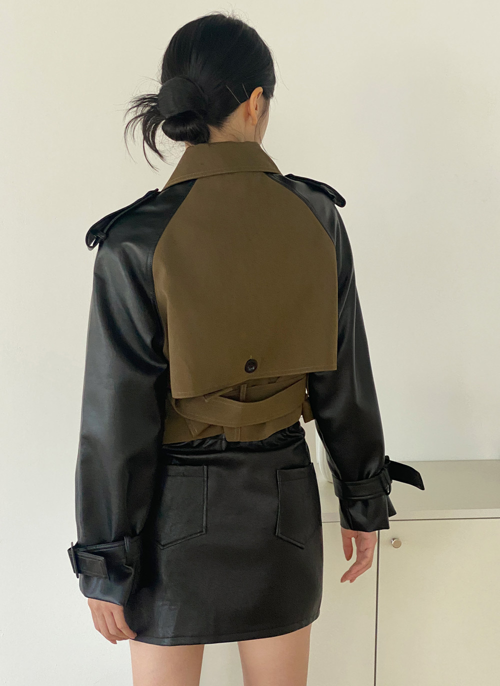 ベルト付レザー調配色トレンチジャケット | DHOLIC | 詳細画像4