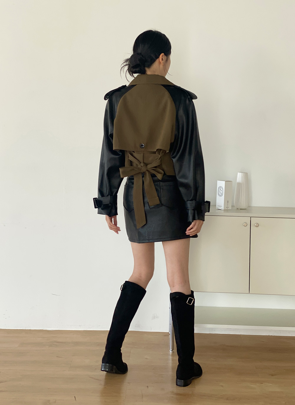 ベルト付レザー調配色トレンチジャケット | DHOLIC | 詳細画像8