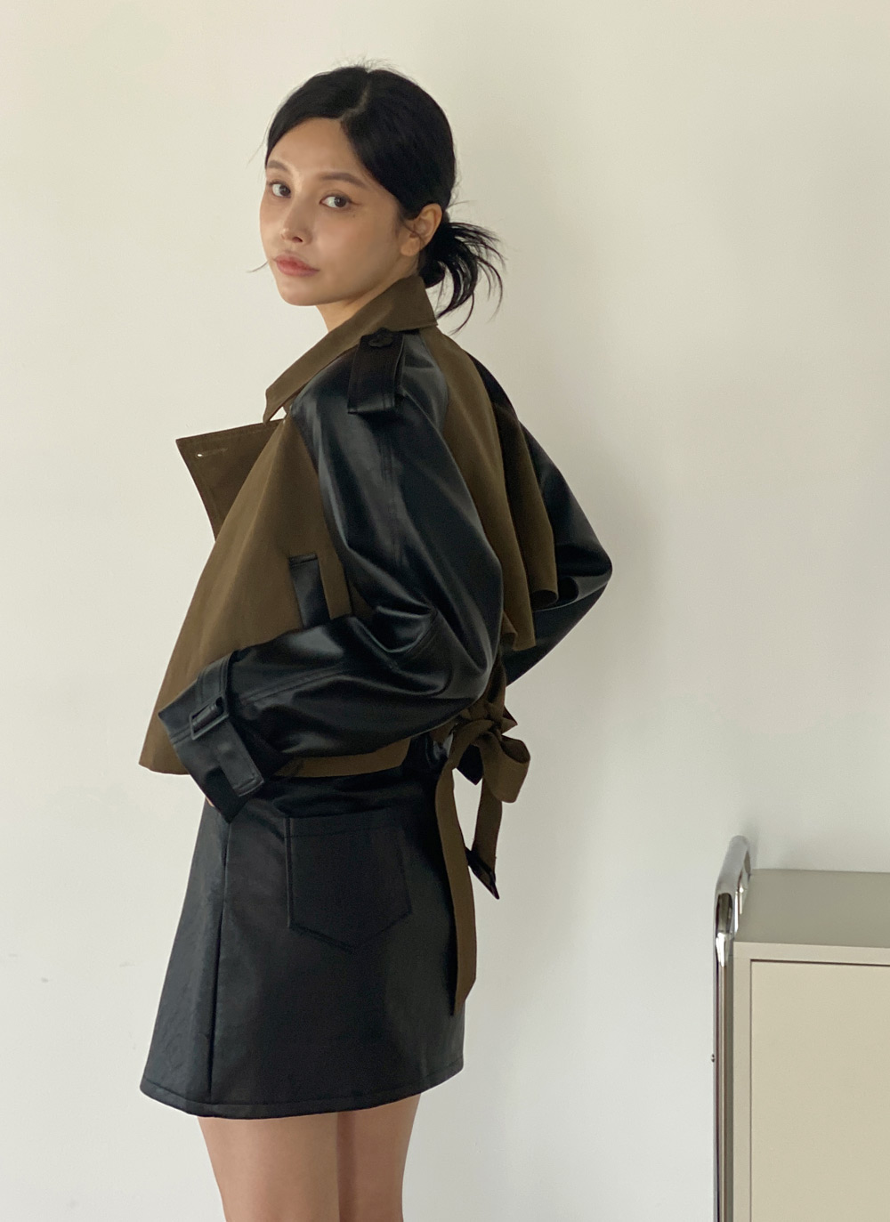 ベルト付レザー調配色トレンチジャケット | DHOLIC | 詳細画像9