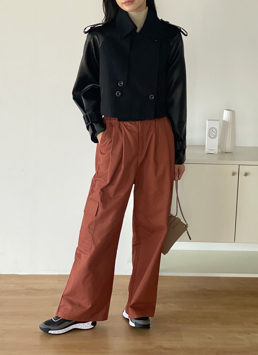 ベルト付レザー調配色トレンチジャケット | DHOLIC | 詳細画像13