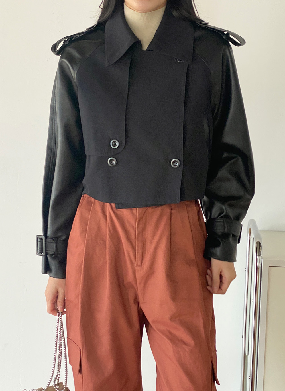 ベルト付レザー調配色トレンチジャケット | DHOLIC | 詳細画像14