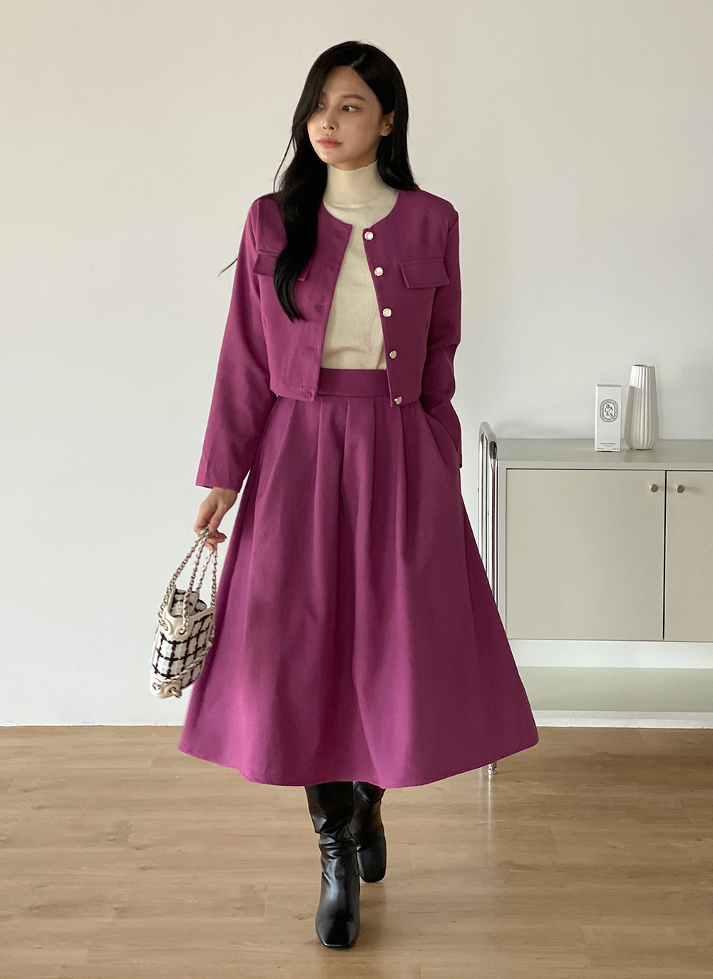 ツイードスクエアボタンジャケット&フレアスカートSET | DHOLIC | 詳細画像2