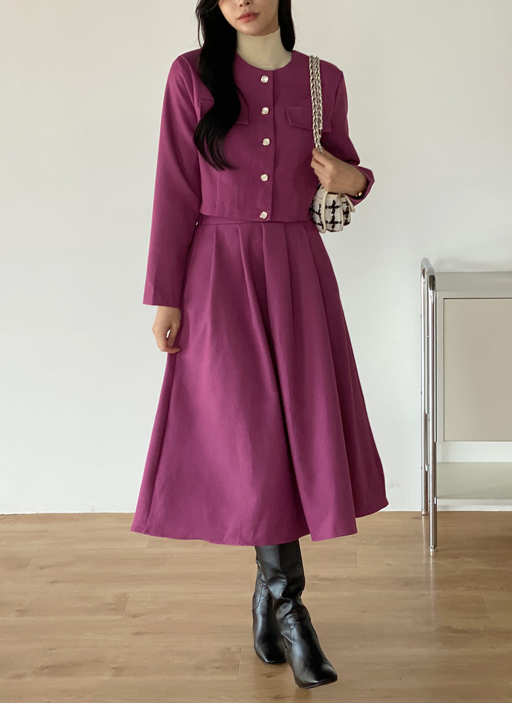 ツイードスクエアボタンジャケット&フレアスカートSET | DHOLIC | 詳細画像6