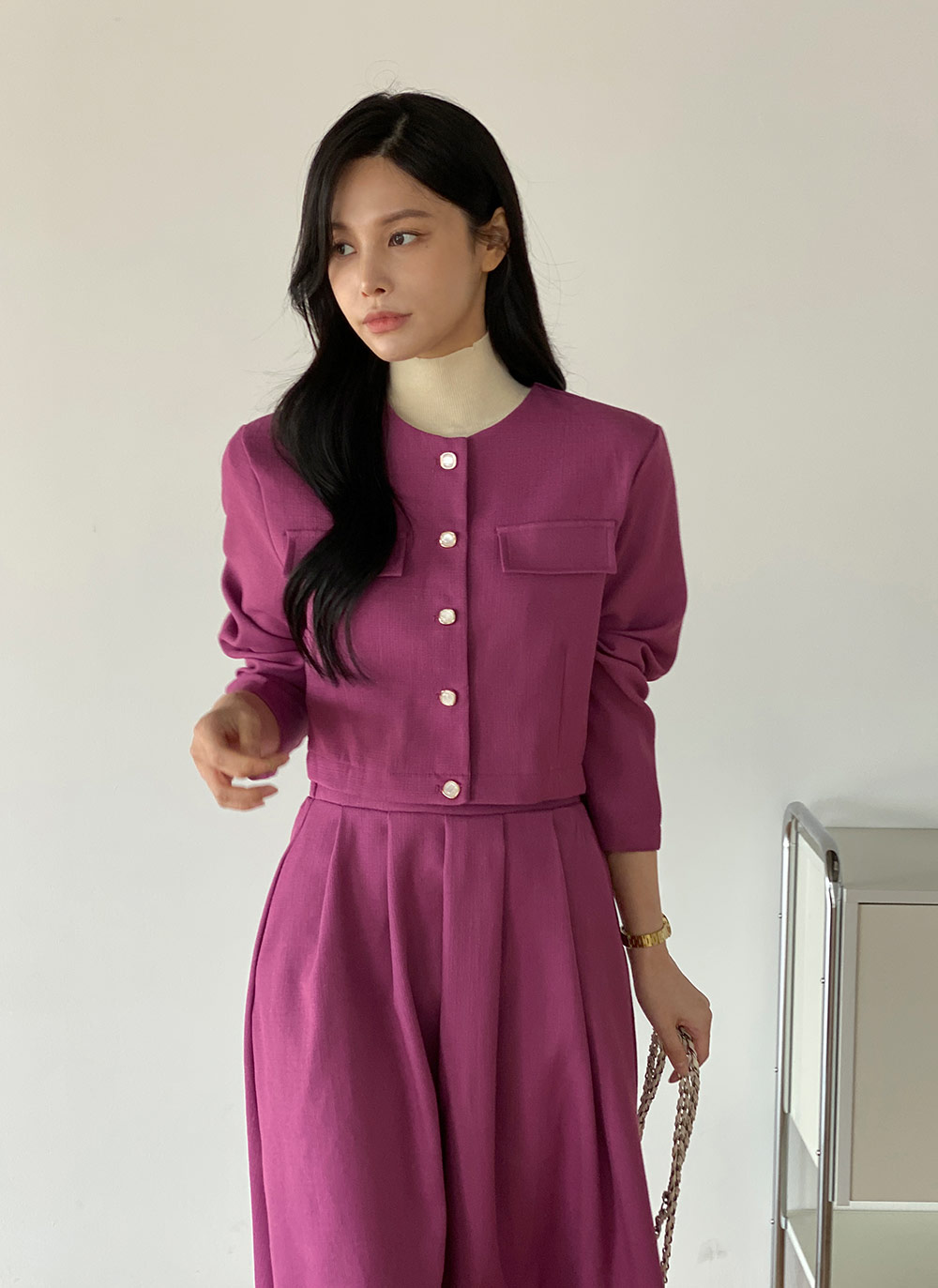 ツイードスクエアボタンジャケット&フレアスカートSET | DHOLIC | 詳細画像7