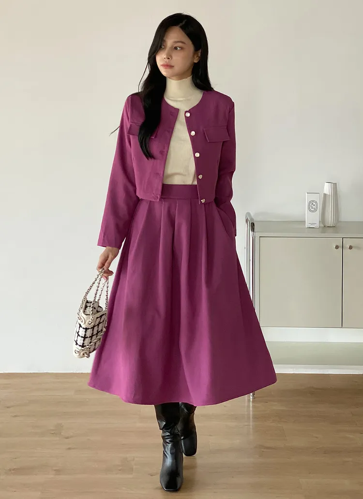 ツイードスクエアボタンジャケット&フレアスカートSET | DHOLIC | 詳細画像1