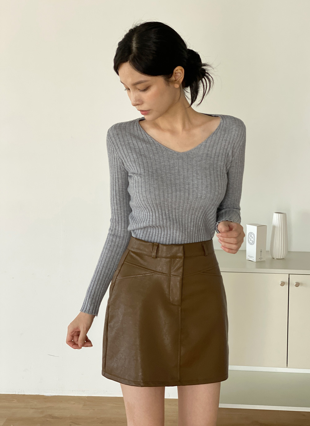 Vネックリブ長袖ニット | DHOLIC | 詳細画像4