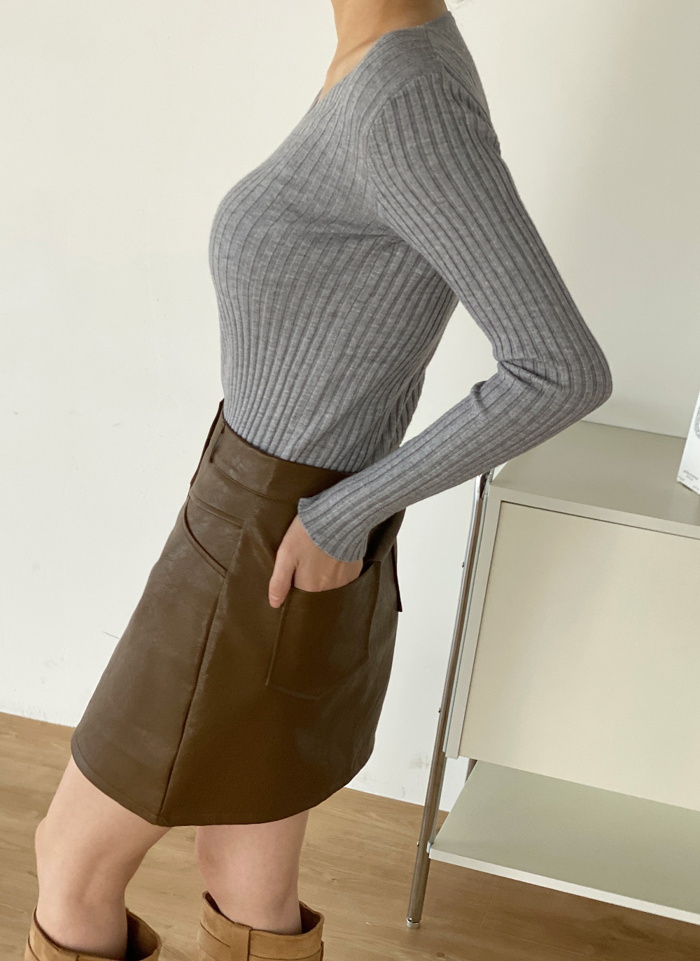 Vネックリブ長袖ニット | DHOLIC | 詳細画像5