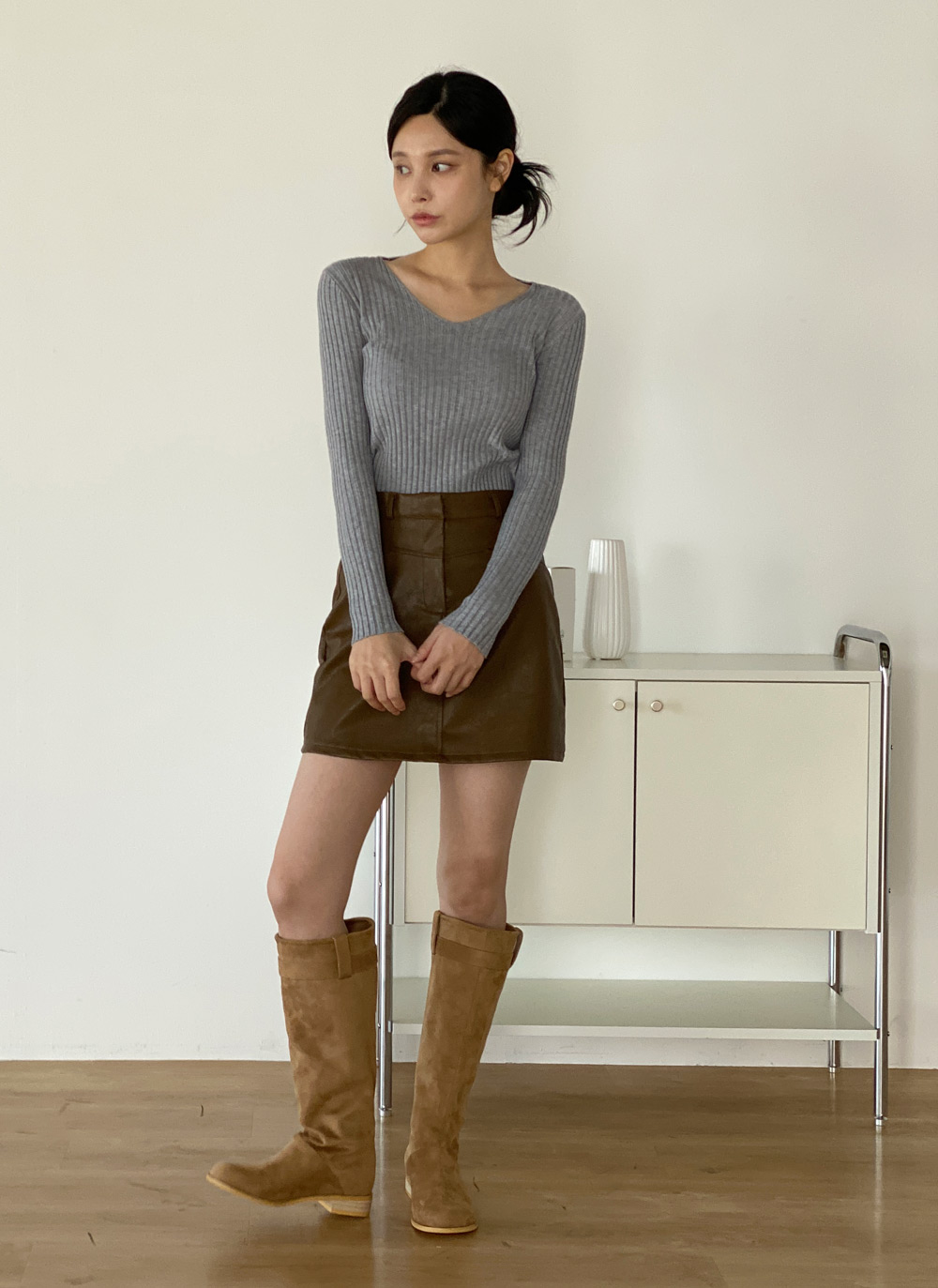 Vネックリブ長袖ニット | DHOLIC | 詳細画像6