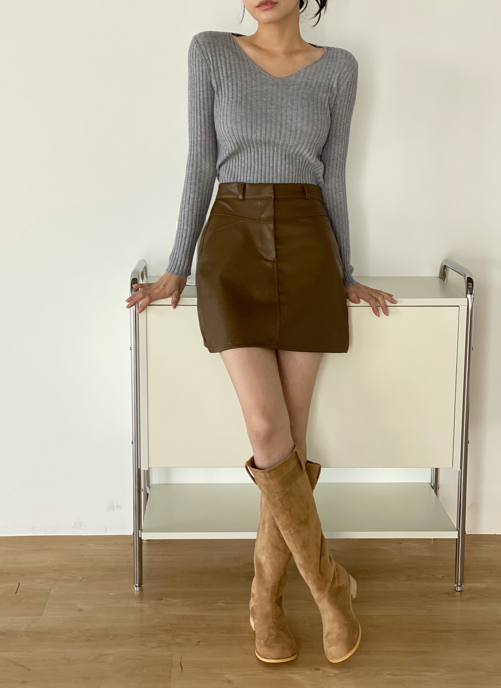 Vネックリブ長袖ニット | DHOLIC | 詳細画像8